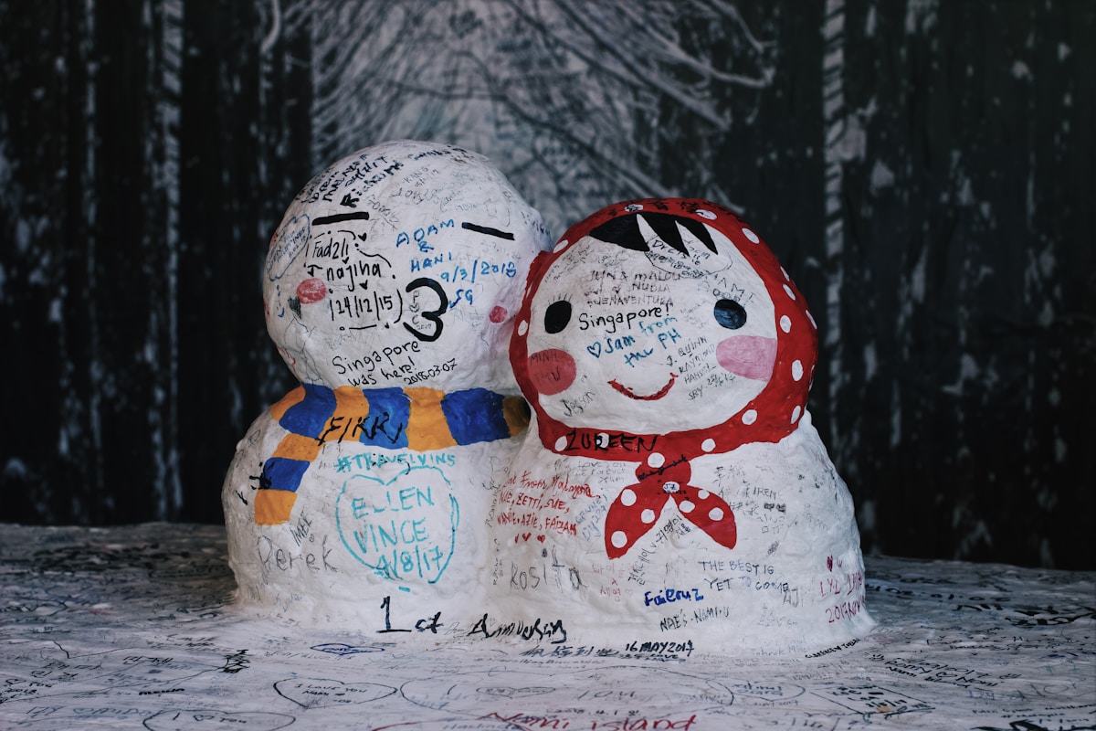 Decorative snowmen installation at Nami Island, Gapyeong - popular day trip from Seoul