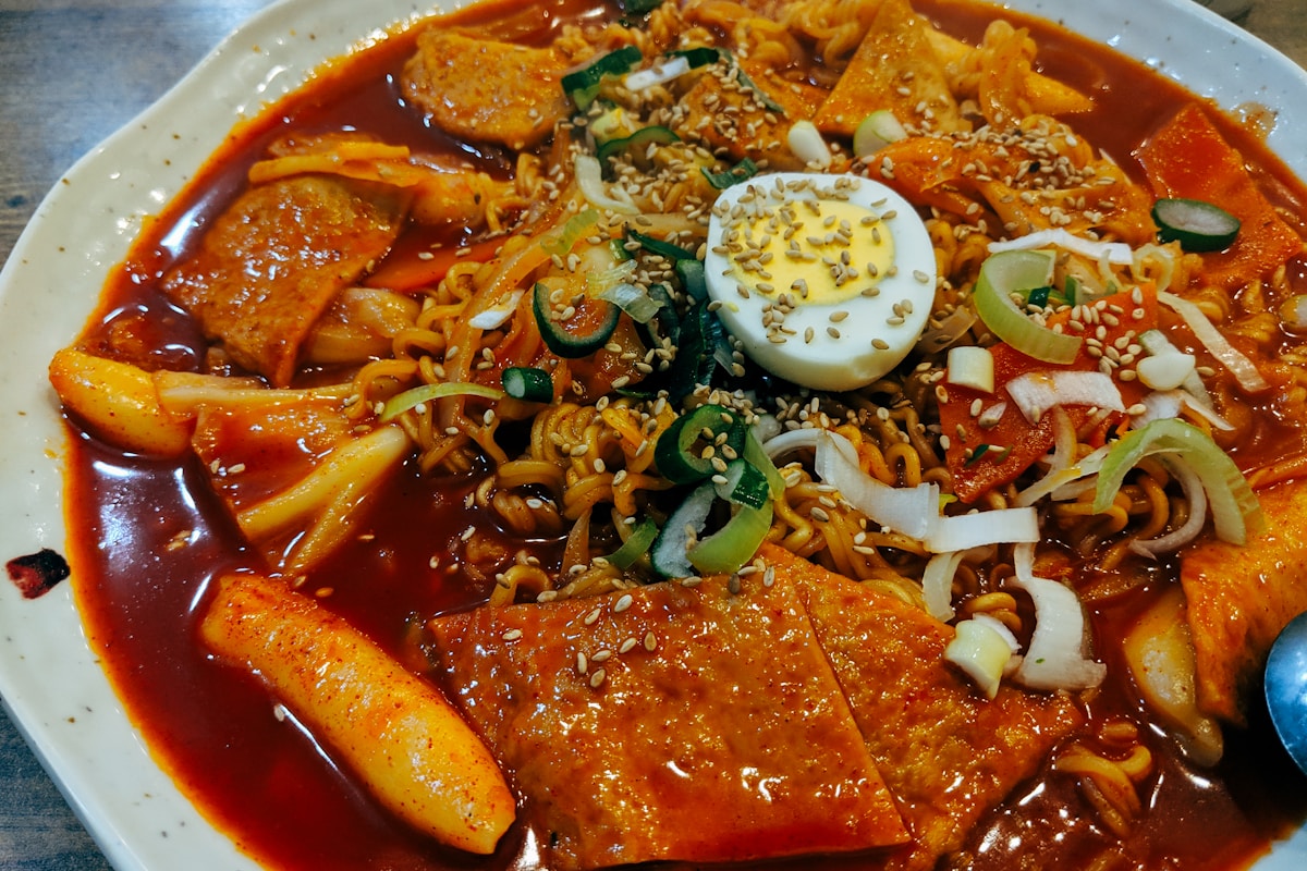 A stone pot dolsot bibimbap with colourful toppings served in Jeonju